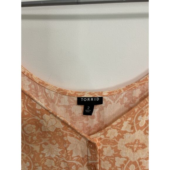 Torrid Tank Top Boho Festival Button Camisole Orange Floral Size 2 Ruffle - Picture 2 of 7